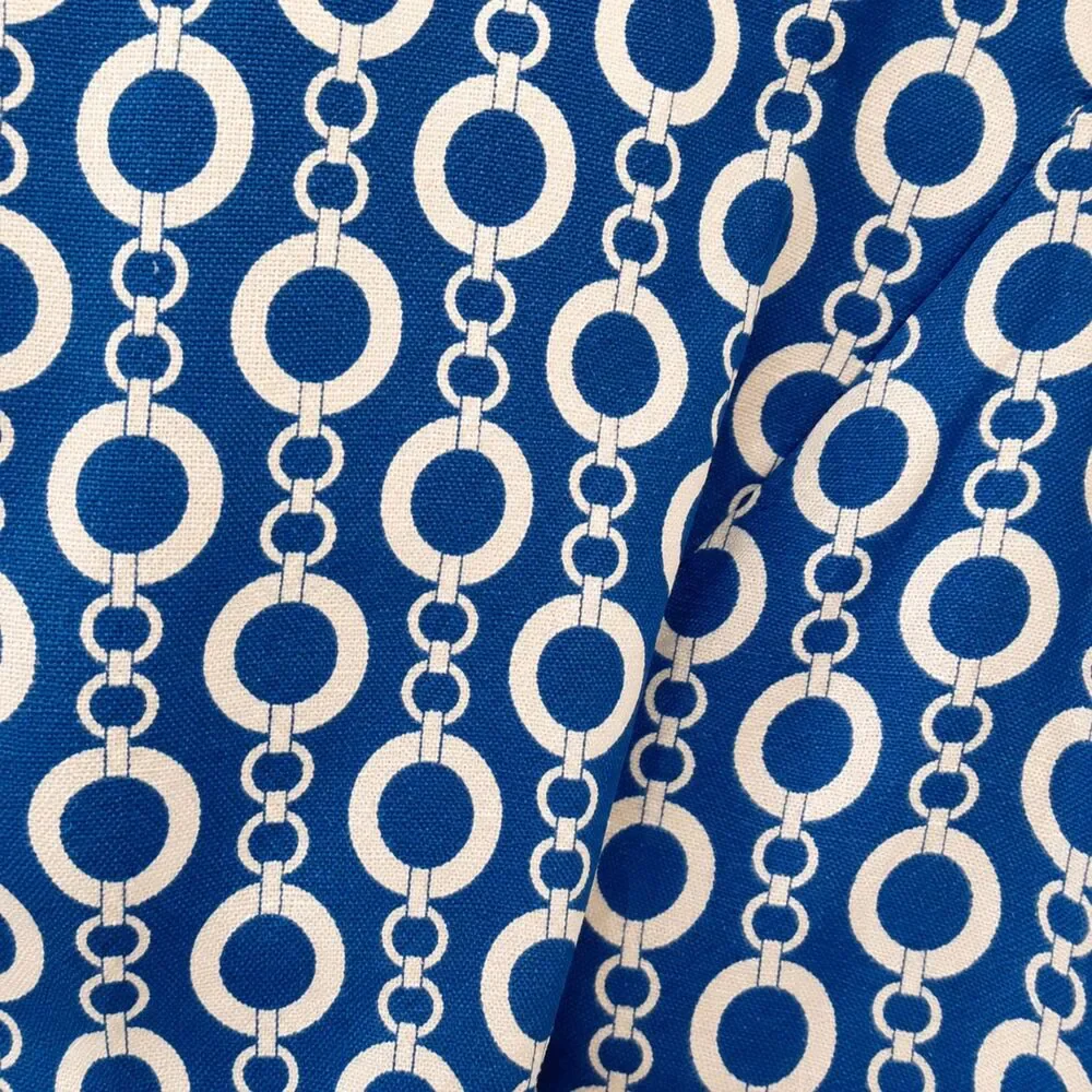 Tweeds 100% Linen Blue White Chain Link Pattern Print Size L Nautrical Resort